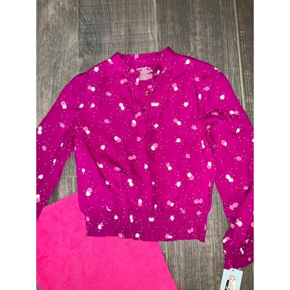 Girls Cat & Jack Long-Sleeve Floral Top & Pink Fuzzy Skirt Set M 8 - Picture 2 of 3